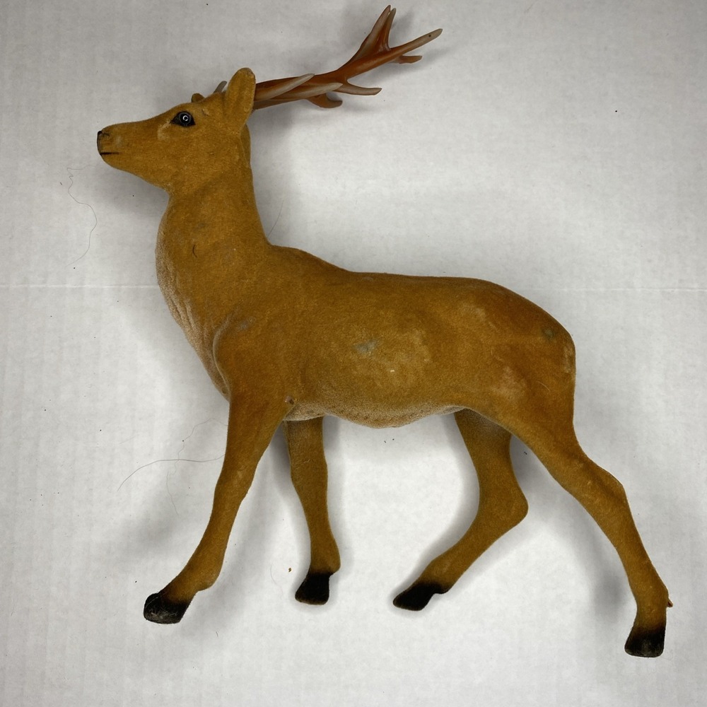 Vintage Felt Flocked Reindeer Decoration Large 10"